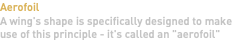 Aerofoil A wing's shape is specifically designed to make use of this principle - it's called an "aerofoil" 